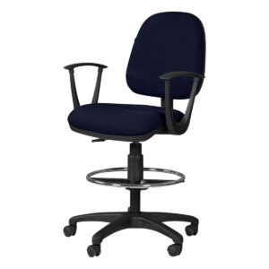 Silla de oficina ergonómica con respaldo azul oscuro y altura ajustable, ideal para espacios de trab.
