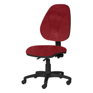 Silla de oficina ergonómica roja con respaldo y base ajustable para comodidad y productividad.