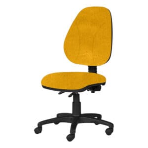 Silla de oficina ergonómica amarilla con respaldo y base ajustable.