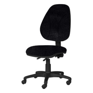 Silla de oficina ergonómica negra con respaldo y asiento acolchonados, ideal para espacios de trabaj.