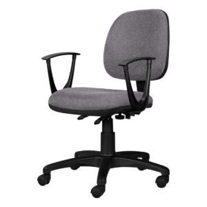 Silla de oficina ergonómica con respaldo y asiento acolchonados en gris, ideal para espacios de trab.