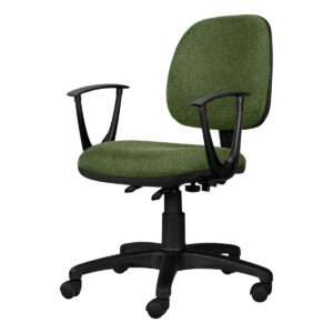 Silla de oficina con respaldo y asiento acolchonados en color verde, ideal para espacios de trabajo.