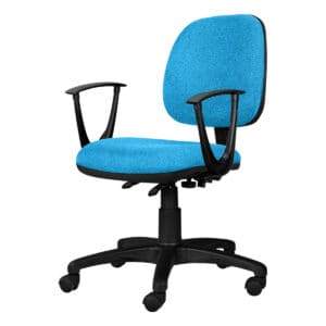 Silla de oficina ergonómica con asiento y respaldo acolchonados en color azul, ideal para espacios d.