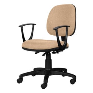 Silla de oficina ergonómica con respaldo y asiento acolchonados en beige, ideal para espacios de tra.