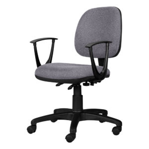 Silla de oficina ergonómica con respaldo y asiento acolchonados en gris, ideal para espacios de trab.