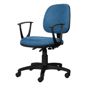 Silla de oficina ergonómica con asiento y respaldo acolchonados en color azul, ideal para espacios d.