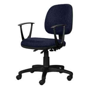 Silla de oficina ergonómica con respaldo azul oscuro y ruedas, ideal para espacios de trabajo y ofic.