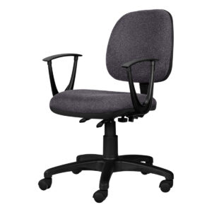 Silla de oficina ergonómica con respaldo y asiento acolchonados en gris oscuro, ideal para espacios.