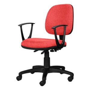 Silla de oficina ergonómica con asiento y respaldo acolchonados en color rojo, ideal para espacios d.
