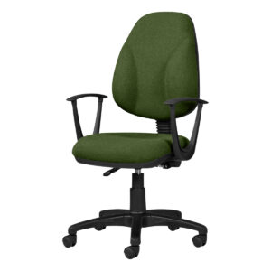 Silla de oficina ergonómica con respaldo y asiento acolchonados en color verde. Ideal para espacios.