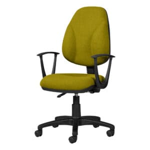 Silla de oficina ergonómica con respaldo y asiento acolchonados en color verde olivo, ideal para esp.