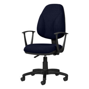 Silla de oficina ergonómica negra con respaldo alto y ruedas para un confort óptimo en el trabajo.