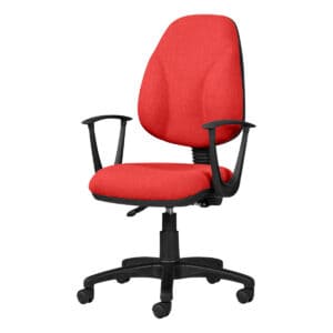 Silla de oficina ergonómica con asiento y respaldo en color rojo, ideal para espacios de trabajo y o.