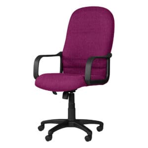 Silla de oficina ergonómica con respaldo acolchado en color vino, ideal para espacios de trabajo cóm.