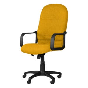 Silla de oficina ergonómica con respaldo alto y estructura resistente en color mostaza, ideal para e.