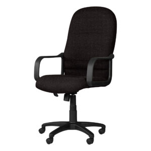 Silla de oficina ergonómica negra con soporte lumbar y ruedas para un trabajo cómodo y eficiente. Id.