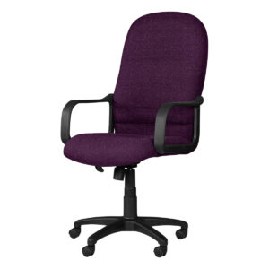 Silla de oficina ergonómica con respaldo y asiento en color morado, ideal para espacios de trabajo y.