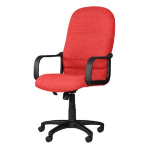 Silla de oficina ergonómica con respaldo y brazos en color rojo, ideal para espacios de trabajo mode.