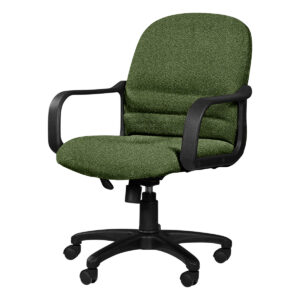 Silla de oficina ergonómica con asiento y respaldo acolchonados en color verde, ideal para espacios.