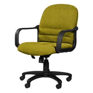 Silla de oficina ergonómica con asiento y respaldo acolchonados en color verde, ideal para espacios.