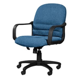 Silla de oficina ergonómica con asiento y respaldo acolchonados en color azul, ideal para espacios d.