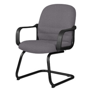 Silla de oficina gris con brazos y estructura metálica, ideal para espacios laborales y de trabajo e.