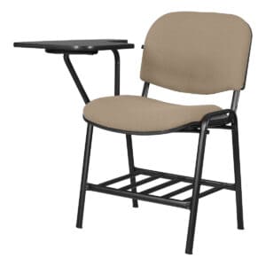 Silla de oficina con escritorio adjunto, ideal para espacios de trabajo y estudio. Diseño funcional.