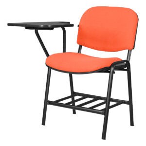 Silla de oficina con escritorio adjunto en color naranja para espacios de trabajo eficientes y cómod.