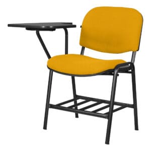 Silla de oficina con escritorio adjunto en color amarillo y estructura negra, ideal para espacios de.