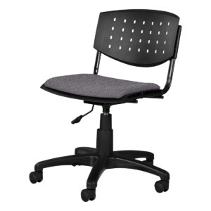 Silla de oficina ergonómica con ruedas y respaldo ventilado para comodidad y movilidad.