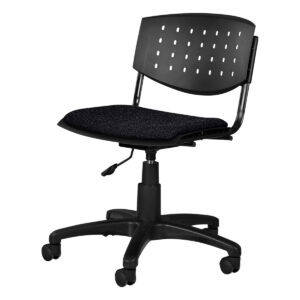 Silla de oficina ergonómica con respaldo perforado para comodidad y soporte lumbar.