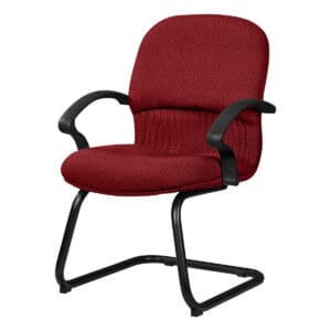 Silla de oficina ergonómica con respaldo rojo y estructura negra para espacios de trabajo.