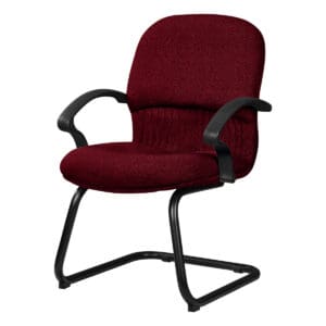 Silla de oficina ergonómica con respaldo rojo y estructura negra para espacios de trabajo.