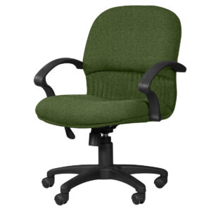 Silla de oficina ergonómica en color verde con soporte ajustable y ruedas para comodidad y movilidad.