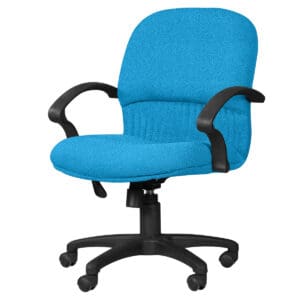 Silla de oficina ergonómica azul con soporte lumbar y ruedas para comodidad y movilidad. Ideal para.