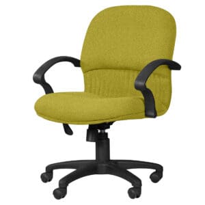 Silla de oficina ergonómica en color verde con soporte ajustable y ruedas para comodidad y movilidad.