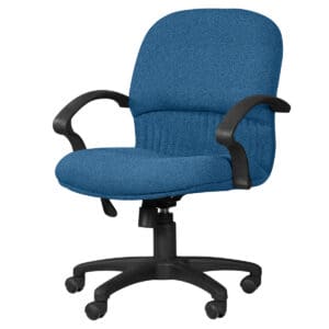 Silla de oficina ergonómica azul con soporte lumbar y ruedas para comodidad y movilidad. Ideal para.