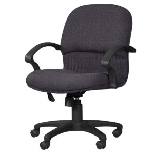 Silla de oficina ergonómica con respaldo y asiento acolchonados en gris, ideal para espacios de trab.