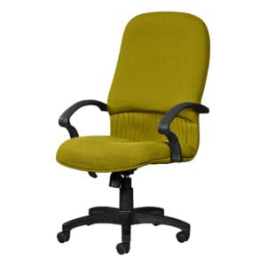 Silla de oficina ergonómica en color verde olivo con soporte ajustable y ruedas para comodidad y mov.