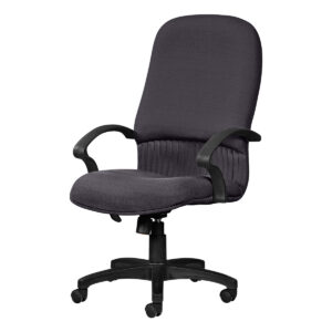 Silla de oficina ergonómica con respaldo y asiento acolchonados en color gris oscuro, ideal para esp.