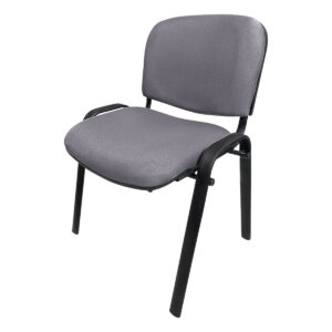 Silla de oficina gris con estructura metálica y asiento acolchonado para mayor comodidad. Ideal para.