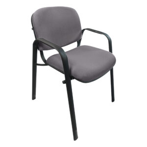 Silla de oficina gris con respaldo y asiento acolchados, ideal para espacios laborales y de estudio.