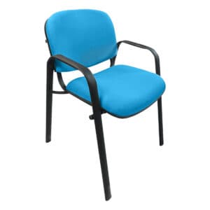 Silla de oficina azul con estructura negra y asiento acolchonado para espacios laborales.