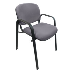 Silla de oficina gris con estructura de metal y cojín acolchonado, ideal para espacios laborales y d.