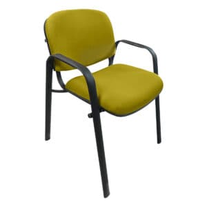 Silla de oficina con estructura de metal y asiento acolchonado en color verde olivo.