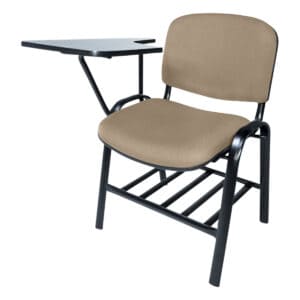 Silla de oficina con escritorio adjunto para trabajo y estudio.
