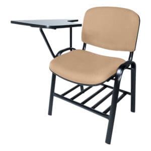 Silla de oficina con escritorio adjunto, ideal para espacios de trabajo y estudio. Diseño funcional.