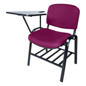 Silla de oficina con escritorio lateral para tareas y reuniones.