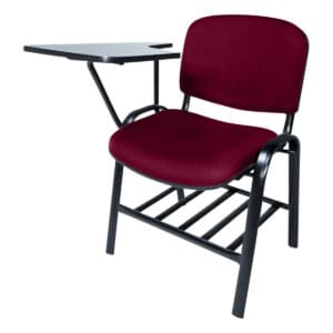 Silla de oficina con escritorio adjunto, ideal para espacios de trabajo y estudio. Diseño funcional.