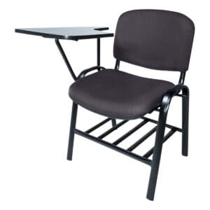 Silla de oficina con escritorio portátil para trabajo y estudio.